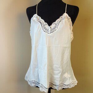 Vintage Christian Dior SZ MED Lace Trim Camisole Slip Top Ivory Satin Designer